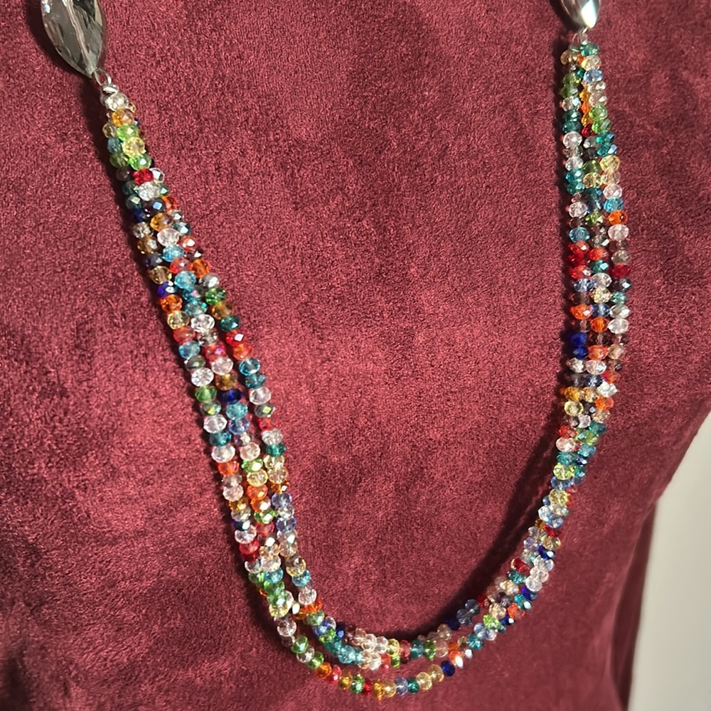 Boojee Layered Faceted Rainbow Bead and Velvet Chain Statement Necklace